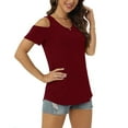thumbnail image 6 of SHITINN Shirt Women Womens Summer Casual T Shirt Cute Cold Shoulder Short Sleeve V Neck Tops Short Sleeve Blouses for Women Trendy Tops for Women 2025, 6 of 6