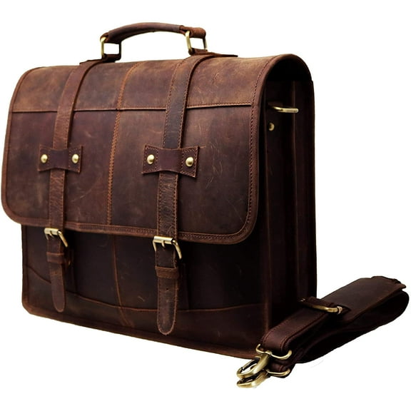 Jaald 16" Leather Messenger Bag Laptop Briefcase Work Satchel for Men Women Crossbody Shoulder Bag Man Purse Corporate Gifts
