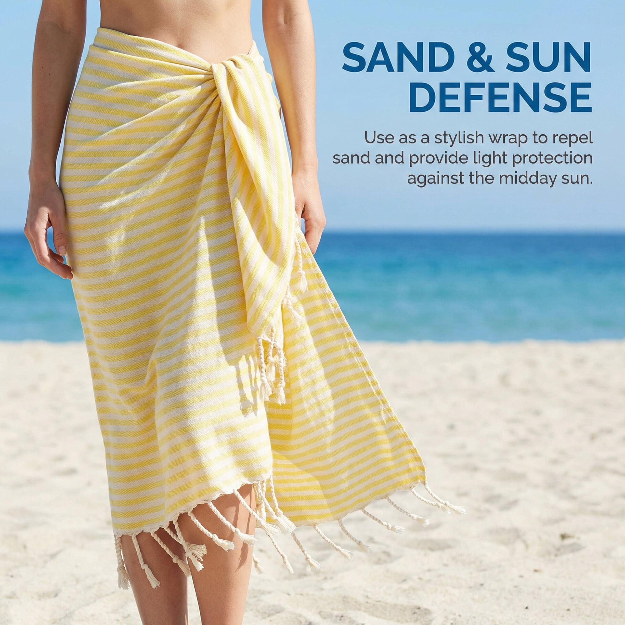 Unique Bargains 2 Pack Soft Sand Free Quick Dry Turkish Towel Light Yellow/Yellow 71"x40"