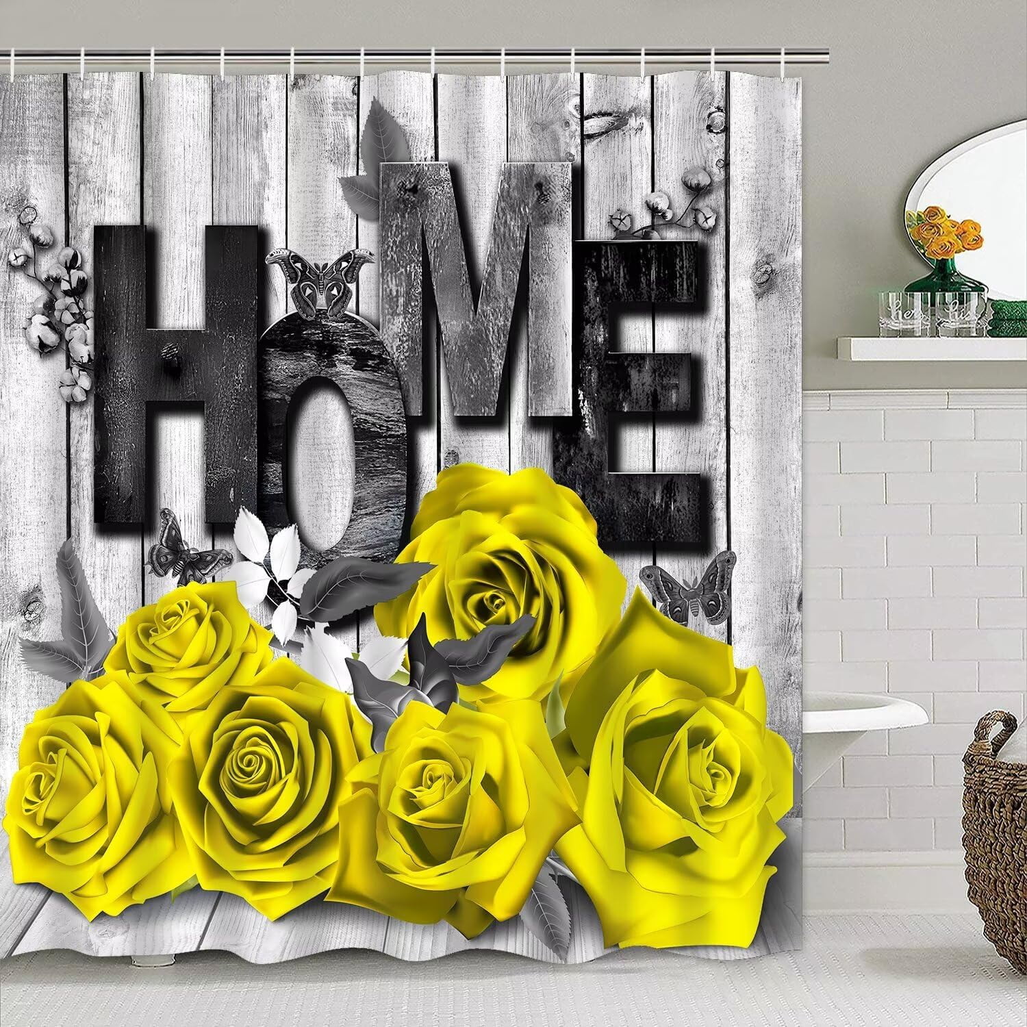 Red Rose 4 Pcs Shower Curtain Sets Non-Slip Rugs Bath Mat Toilet Cover U Shaped Mat Black Red Shower Curtain with 12 Hooks Red Rose Bathroom Set