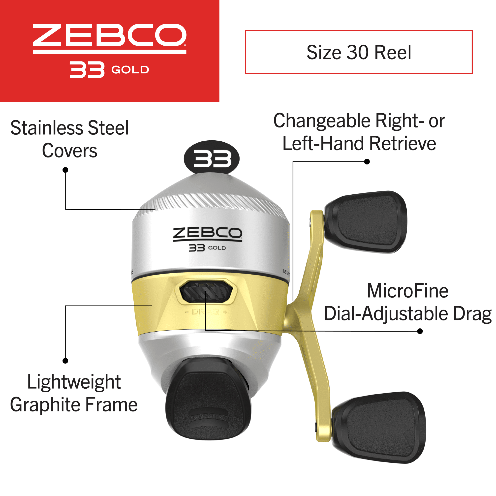 Zebco 33 Gold SpinCast Reel 33NGOLD Pre-Spooled 10 LB Line ZS5257