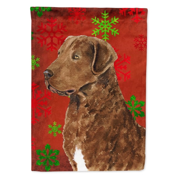 Carolines Treasures SS4738-FLAG-PARENT Chesapeake Bay Retriever Red Snowflakes Holiday Christmas Flag  multicolor