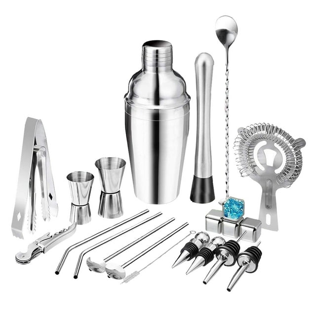 de Herramientas de 22 piezas para coctelería, material acero inoxidable, con todos los accesorios , colador de cóctel, doble - 550ml BLESIY coctelera