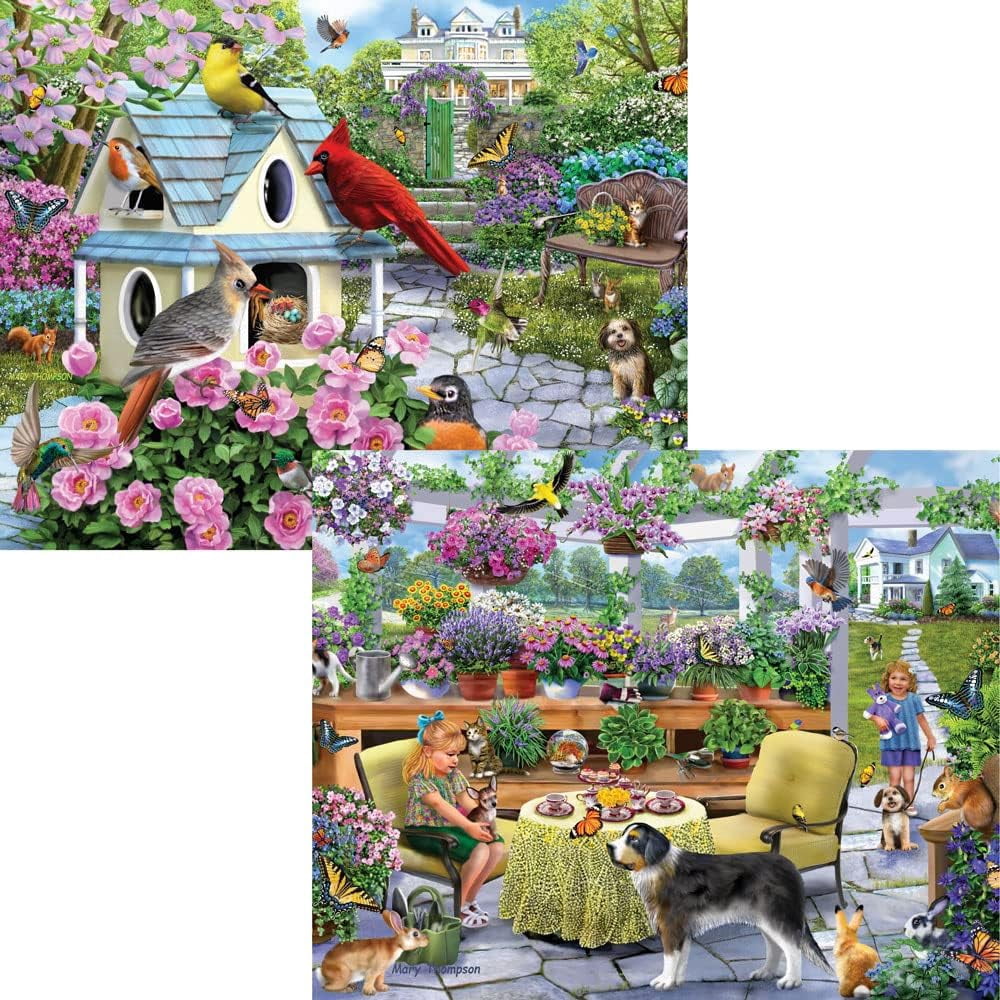 Bits and Pieces Set Of 4 300 Piece Jigsaw Puzzles for Adults “Gardens” by Mary Thompson 16"x20"