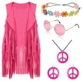 thumbnail image 2 of FEIFLY Women Vests 5PCS Sets Autumn Winter Ethnic Sleeveless Tassels Fringed Vest Cardigan Headband Glasses Earrings Solid Color Festival Clothing, 2 of 6