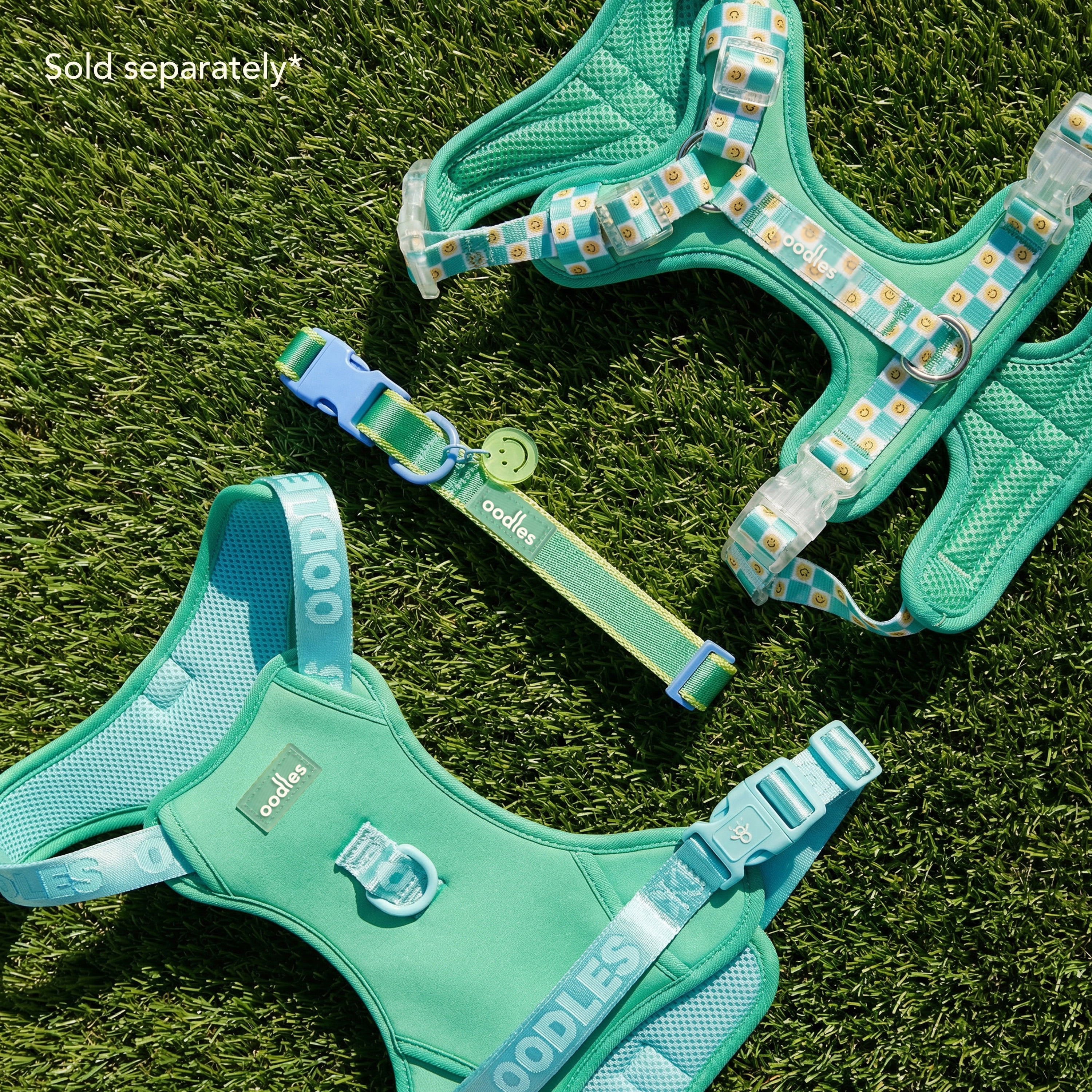 Oodles Adjustable Dog Walking Harness with Handle, Green, Medium