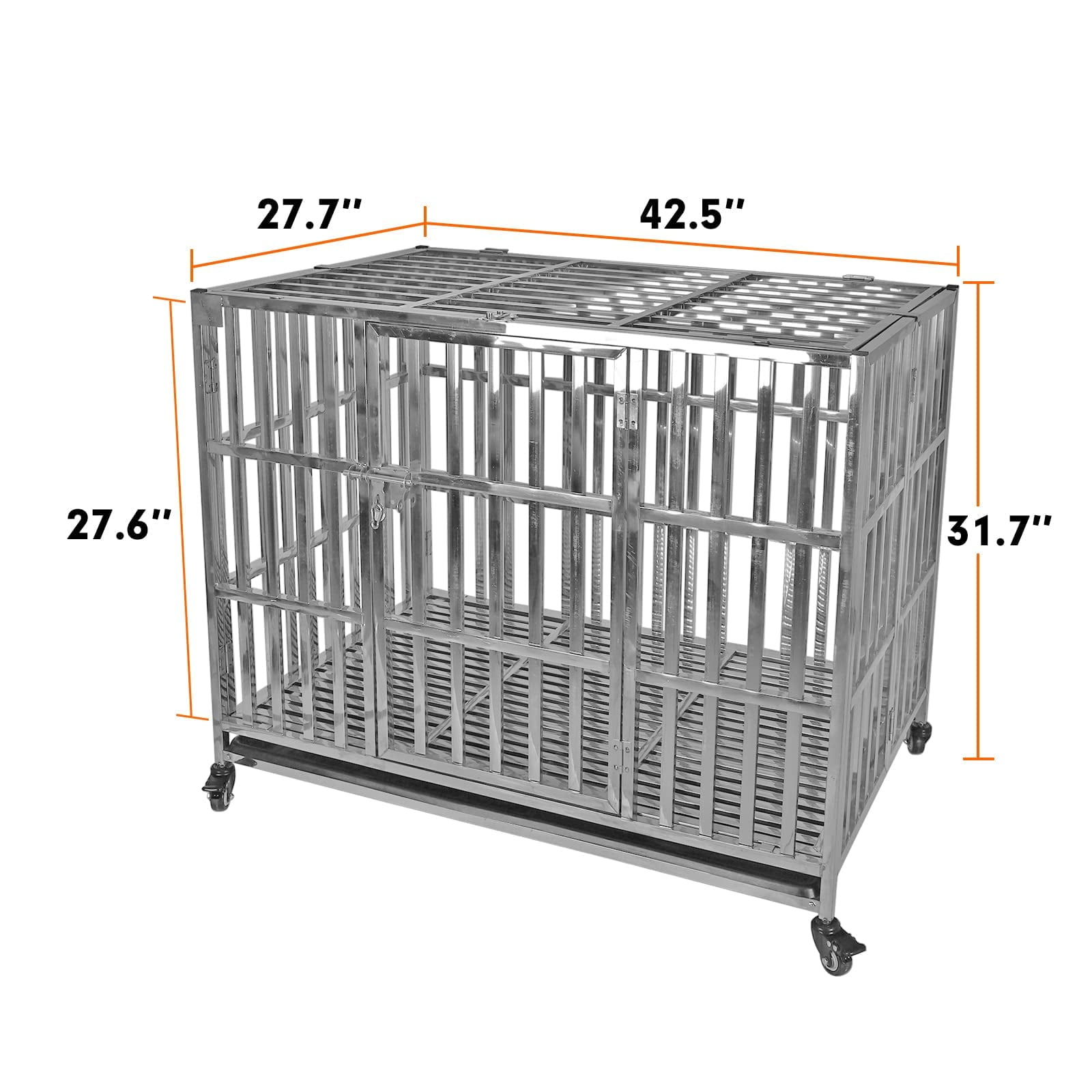 Confote Stackable Heavy Duty Dog Cage Pet Stainless Steel Crate for Small Dogs with Tray in-Door Foldable, Portable for Animal Out-Door Travel,42"
