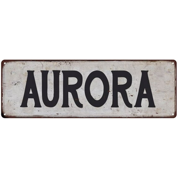 AURORA Vintage Look Rustic Metal 6x18 Sign City State 206180041042
