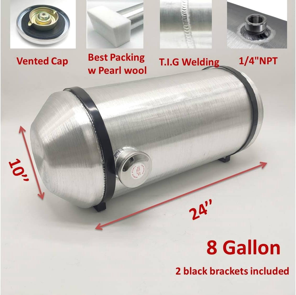 JSD AUTO PARTS fuel/gas tank 8 Gallons 10"x24" End outlet 1/4" NPT Aluminum