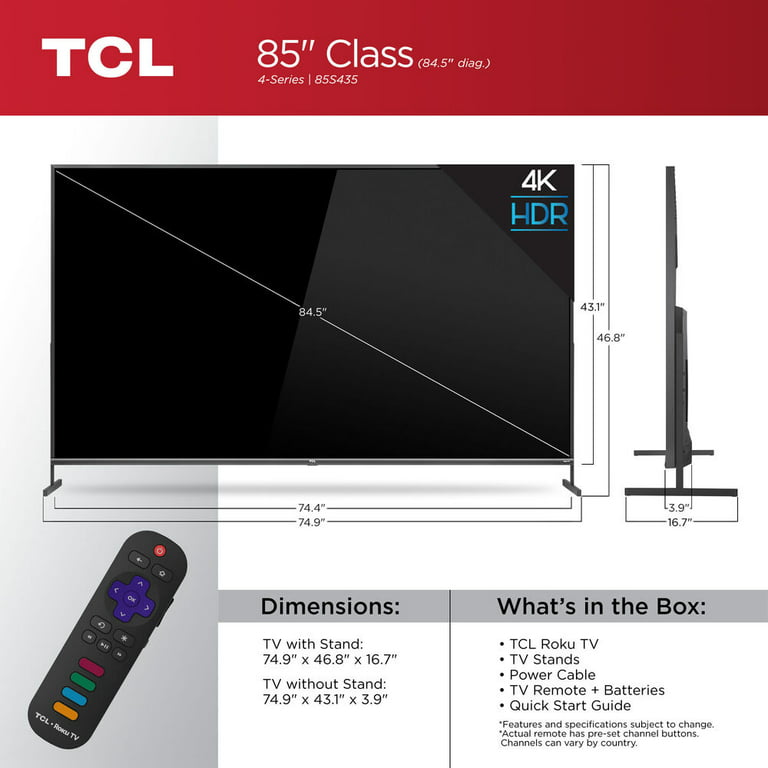 TCL 85 Class 4-Series 4K UHD HDR Smart Roku TV - 85S435 