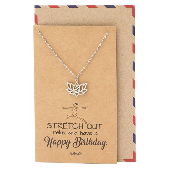 Quan Jewelry Om Lotus Flower Pendant Necklace with Greeting Card, Best Birthday Gift for Women