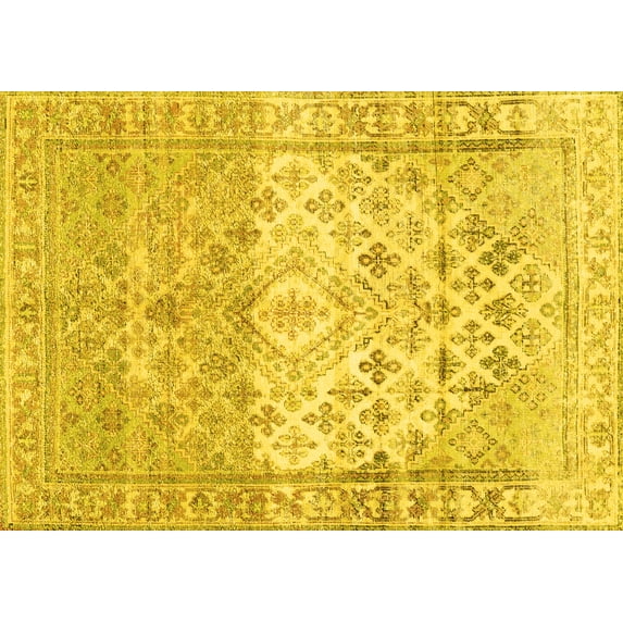 Ahgly Company Indoor Rectangle Abstract Yellow Contemporary Area Rugs, 8' x 10'