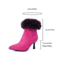 thumbnail image 4 of Women's Faux Suede Ankle Booties with Faux Fur Cuff, 2.95in Stiletto Heel Pointed Toe Winter Dress Boots, 4 of 10