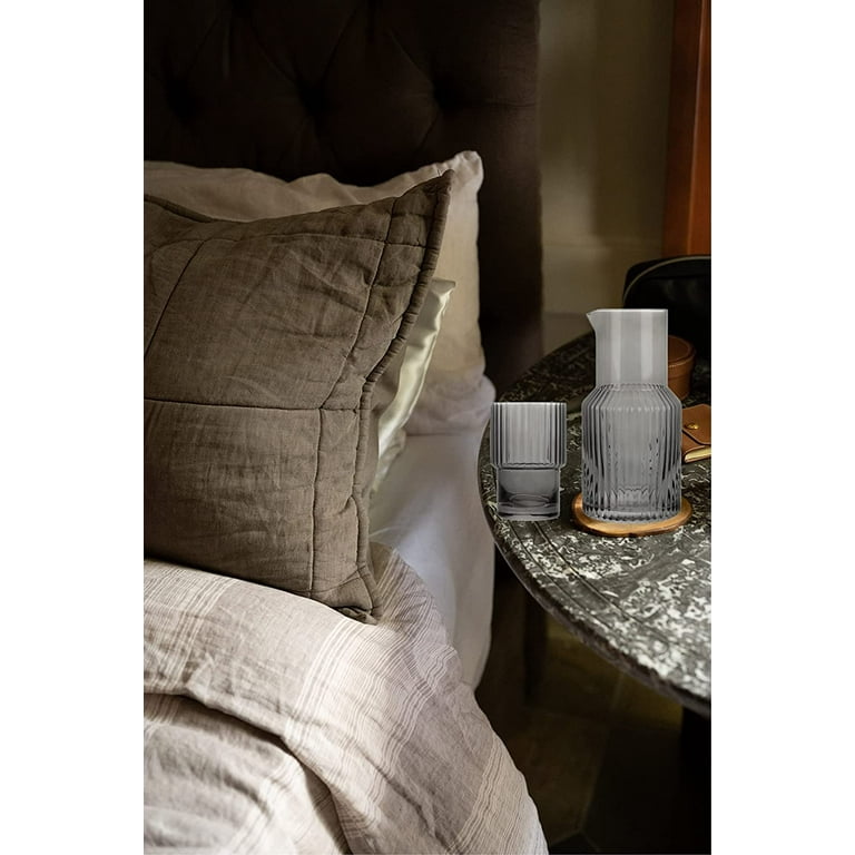 Elle Decor Ribbed 2-piece Carafe Set Bedside Night Water Carafe, Glass  Pitcher And Cup That Doubles As A Lid Glass Tumbler, Gray : Target
