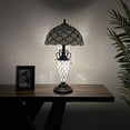thumbnail image 3 of Tiffany Table Lamp White Stained Glass Shade And Base Crystal Beans LED Bulbs Included for Living Room Bedroom Bedside 12"W*12"D*22"H, 3 of 7