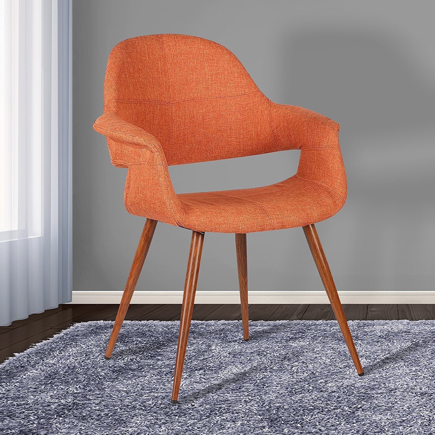 Armen Living LCPHSIWAOR Phoebe Dining Chair in Orange Fabric and Walnut