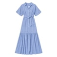 thumbnail image 4 of Xaqiouau Women Solid Color V Neck Short Sleeve Wrap Maxi Dress Waist Tie Front Slit Elegant Flowy Boho Chic Casual Vacation Daily Summer Dress Blue XL, 4 of 5