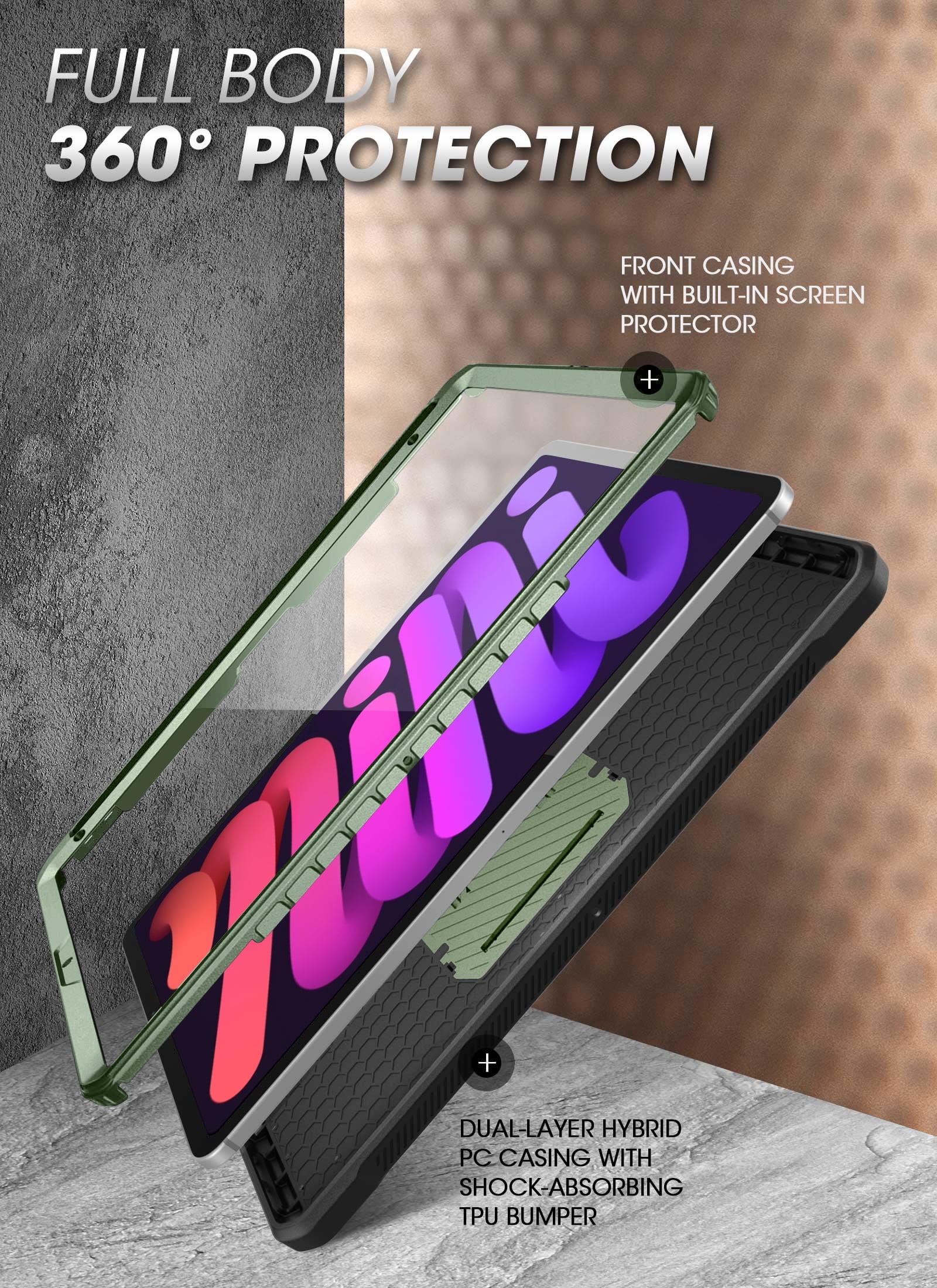 SupCase Unicorn Beetle Pro - Protective case for tablet - rugged - MagSafe compatibility - polycarbonate, thermoplastic polyurethane (TPU) - dark green - 8.3" - for Apple iPad mini (6th generation)