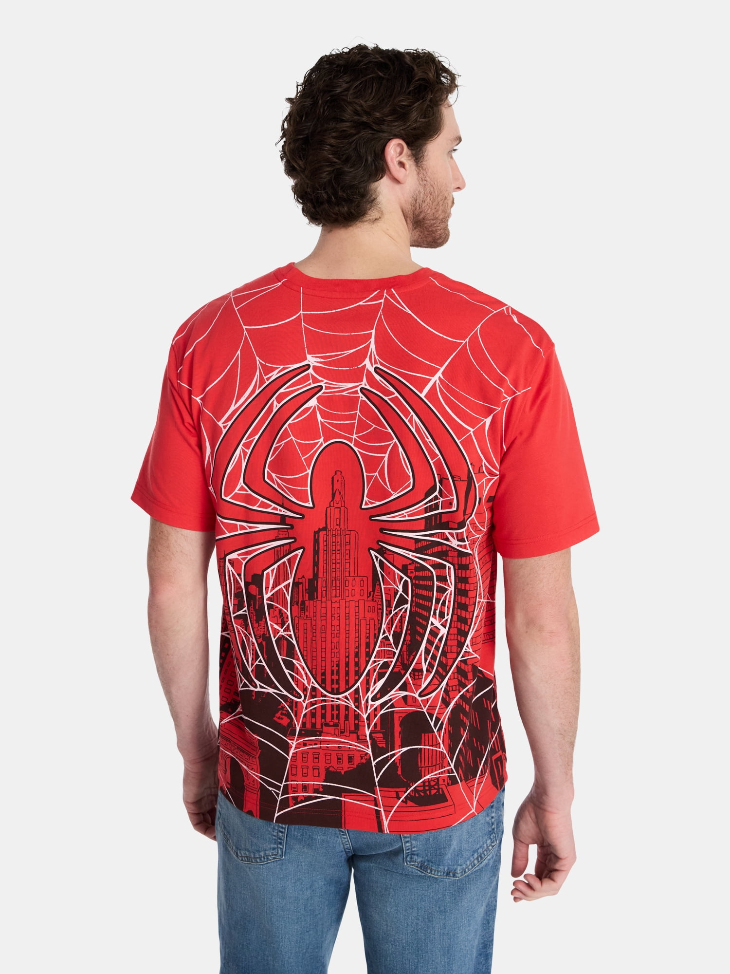 Spider-Man Men's Oversized Graphic Print Tee with Short Sleeves, Sizes S-3XL