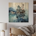 thumbnail image 2 of Designart "Blue Oil Rigs landscapes Industrial I" Oil Rigs / Fields Print on Natural Pine Wood, 2 of 5