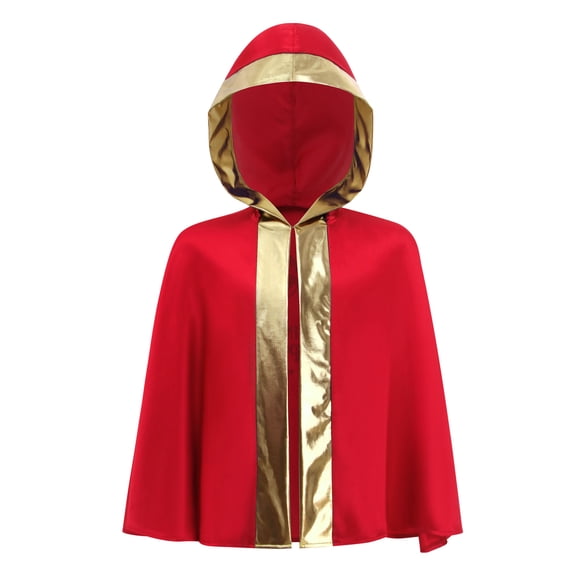 Haitryli Unisex Kids Boxing Outfits Dress Up Cloak Boxing Robe With Hood Open Front Metallic Trim Karate Robe Red Gold 10