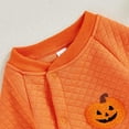 thumbnail image 6 of GYRATEDREAM Newborn Boys Girls Halloween Jumpsuit Coat Infant Pumpkin Ghost Print Crewneck Long Sleeve Button up Romper Baby Fall Winter One Piece Outfit Clothes for 0-6 Months Black Orange, 6 of 9