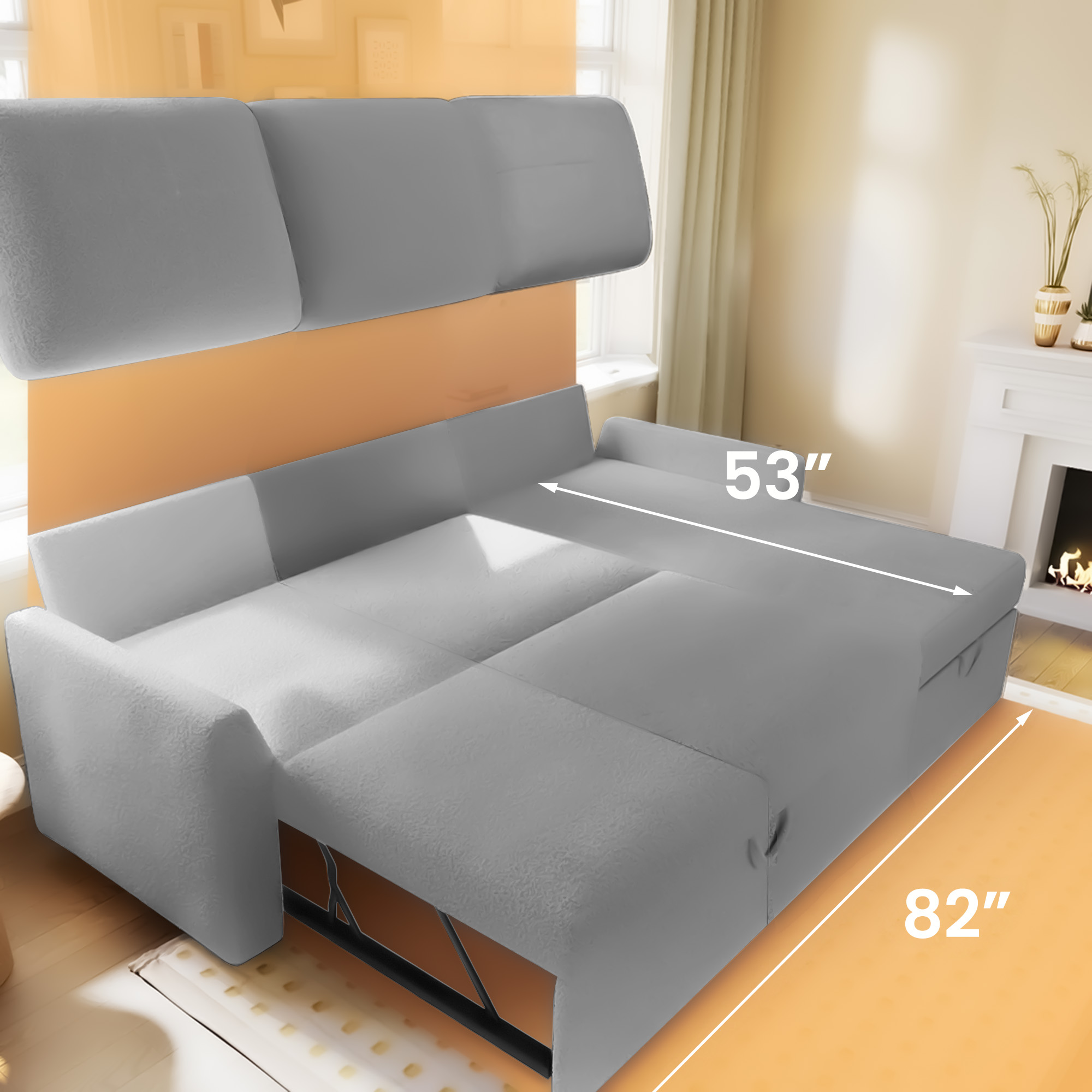 Aukfa 83" Sofa Bed, Sleeper Sofa, Pull Out Bed w/ Storage Chaise for Living Room, Linen, Beige