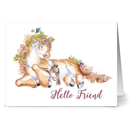 Pony Note Cards - 24 Note Cards - Hello Friend Pony - Blank Cards - Kraft Envelopes Included