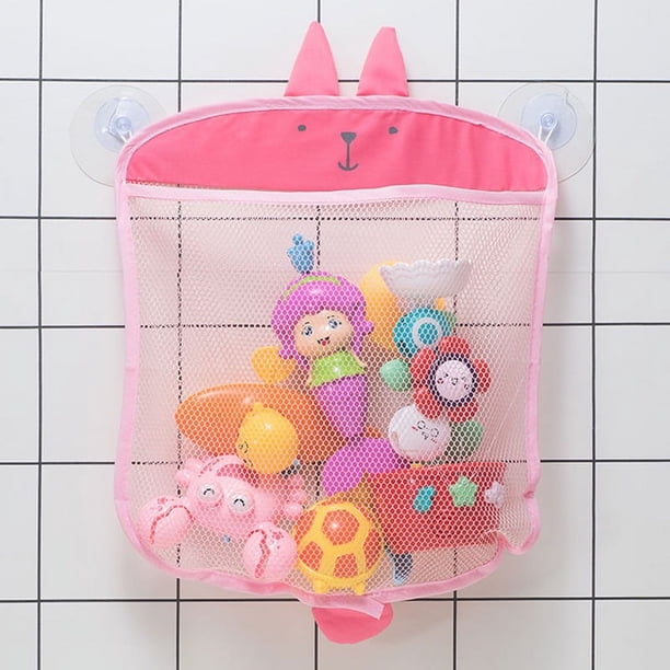 Bolsa de malla para guardar juguetes de baño para niños, bolsillo para juguetes, impermeable, con drenaje, dibujo animado de pato lindo, para baño de bebé, con ventosa, bolsa colgante