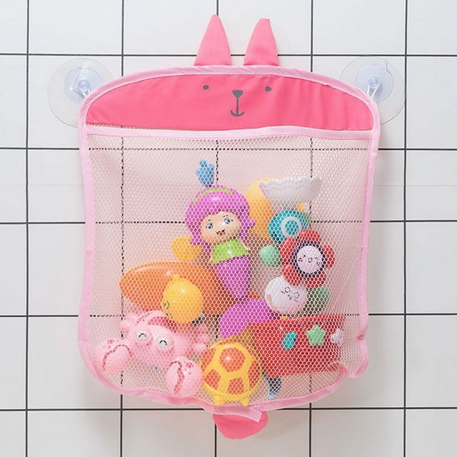 Bolsa de malla para guardar juguetes de baño para niños, bolsillo para juguetes, impermeable, con drenaje, dibujo animado de pato lindo, para baño de bebé, con ventosa, bolsa colgante