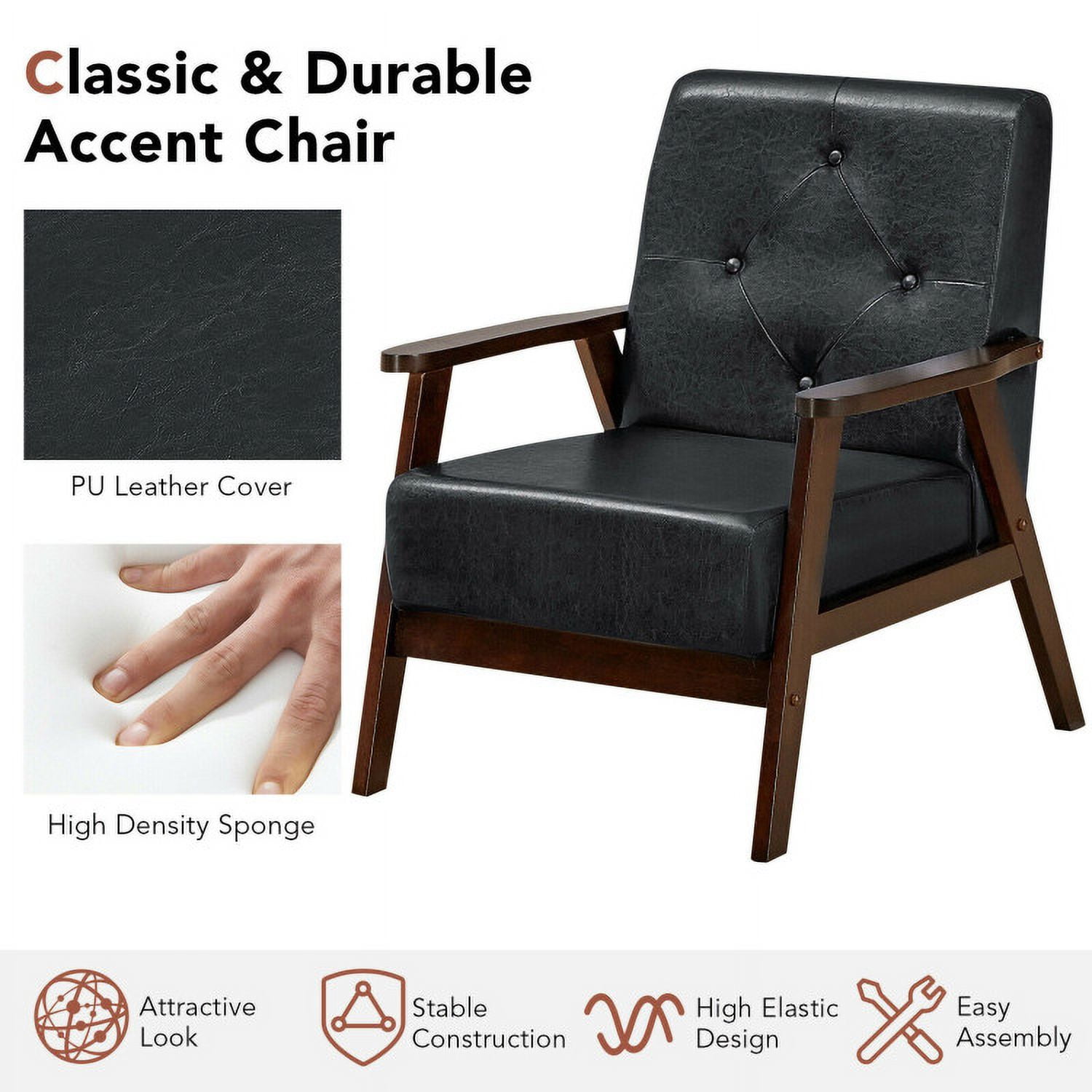Finihen Accent Armchair, Classic Accent Armchair with Rubber Wood Legs and Armrests, for Living Room, Bedroom, Black Finihen Accent Armchair, Classic Accent Armchair with Rubber Wood Legs and Armrests, for Living Room, Bedroom, Black