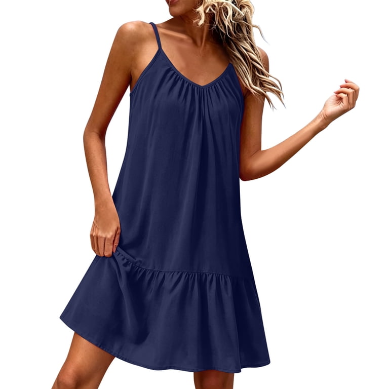 Frostluinai Women's Nightgown Sleeveless Ruffle Chemise Sleepwear Linen  Spaghetti Strap Camisole Night Dress Casual Loose Sleep Dress - Walmart.com