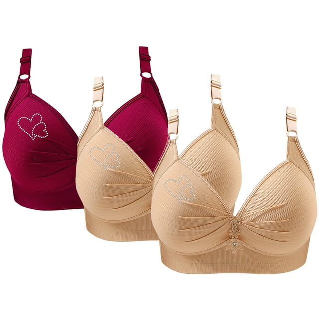 Bras for Women, 3PCS Womans Printing Gathered Together Large Size Daily Bra Underwear No Rims