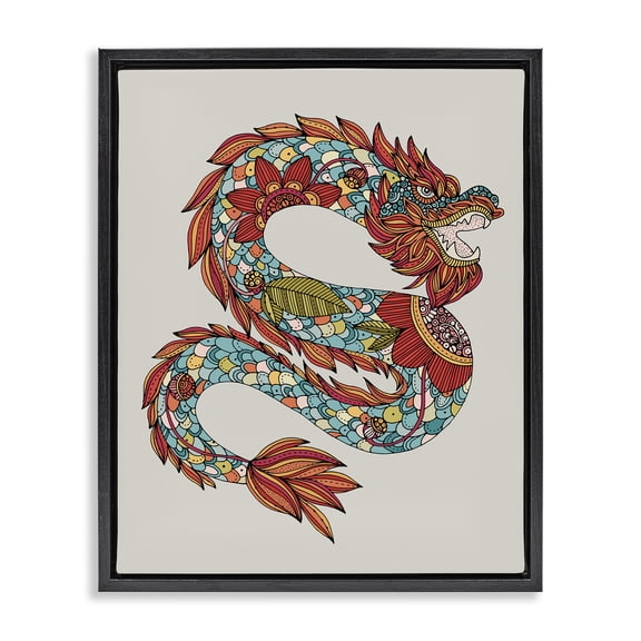 Stupell Industries Eclectic Detailed Year of Dragon Black Floating Frame Canvas Art, 17 x 21, by Valentina Harper