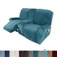 thumbnail image 2 of Housse de Causeuse Inclinable 2024 avec Housse pour Console Centrale, Housse Extensible en Velours 8 Pcs pour Canapé Inclinable 2 Places, Bleu Paon, 2 of 11