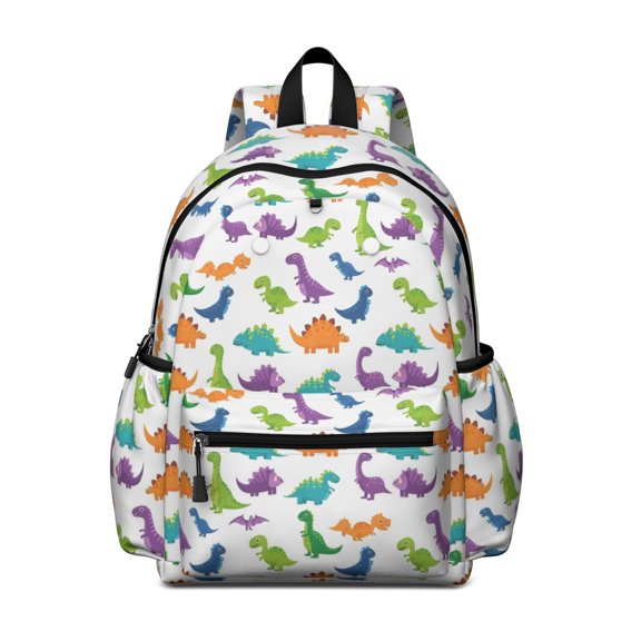White Dinosaurs Pattern Cute School Backpack with Padded Back and Adjustable Shoulder Straps 13.4"x11"x4.7"