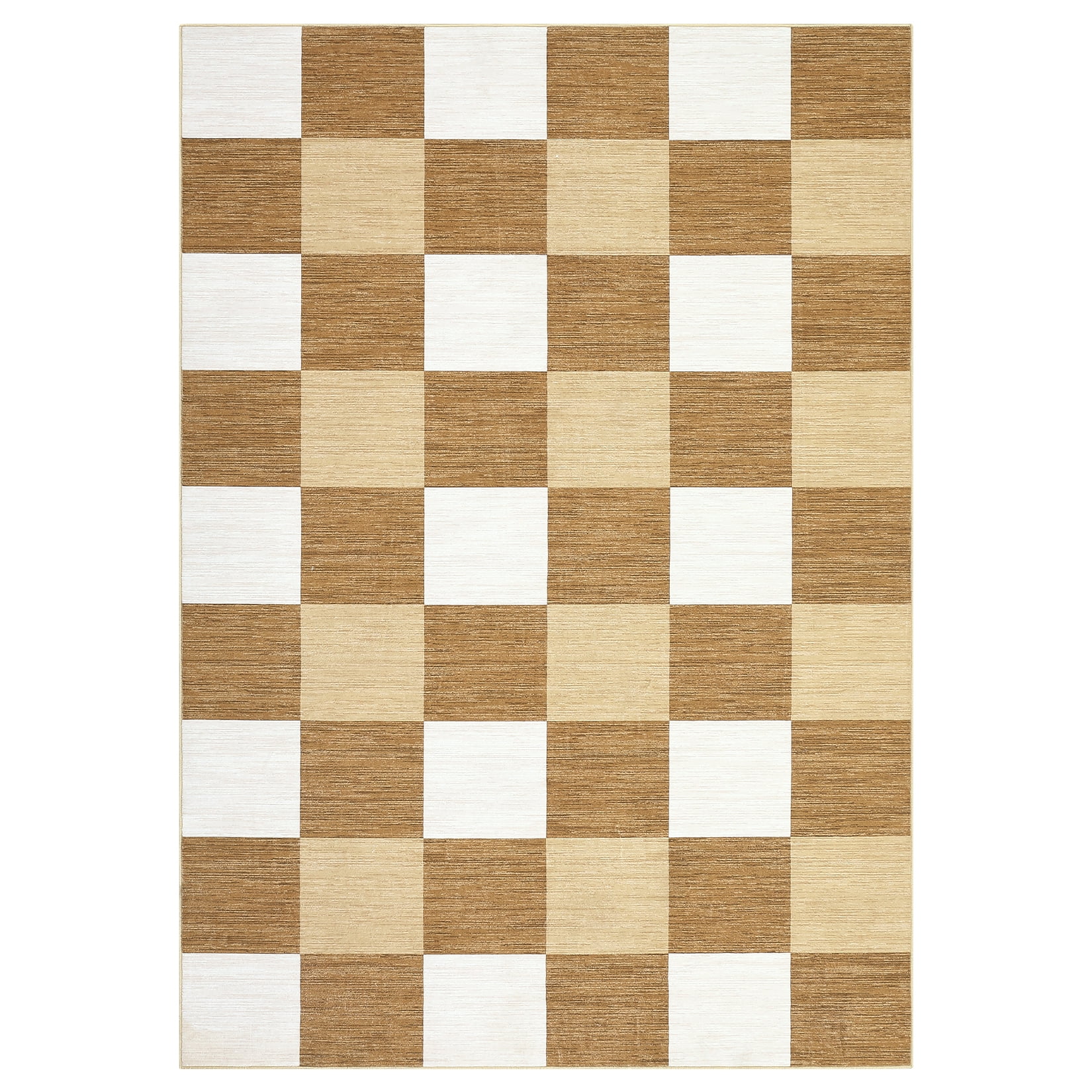Garvee 5' x 7' Modern Geometric Area Rug Checkered Rug Washable Rugs Indoor Soft Foldable Accent Carpet, Tan
