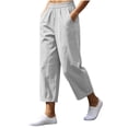 thumbnail image 2 of Oiangi Women's Crop Pants Elastic Waist Rolled-Up Pant Fall Casual Baggy Pockets Trousers for Daily Wear White S, 2 of 8