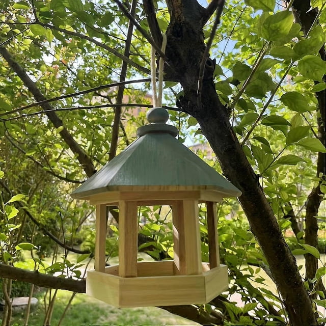 Rustic Wooden Bird Feeder - Attractive Hummingbird & Parrot Retreat - Secure Birdseed Storage for Outdoor Garden Decor - Durable Hanging Box with Farm