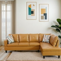 Hommoo Faux Leather Sectional Sofa, 4-Seat L-Shaped Couch, Modern Indoor Living Room Furniture, Apartment, Office, Ginger(Without Ottoman)