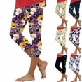 thumbnail image 2 of YDFCWXW Women's Capri Leggings Floral Printed Plus Size Capris High Waist Knee Length Slim Fit Cropped Legging for Yoga Dark Purple, L, 2 of 6