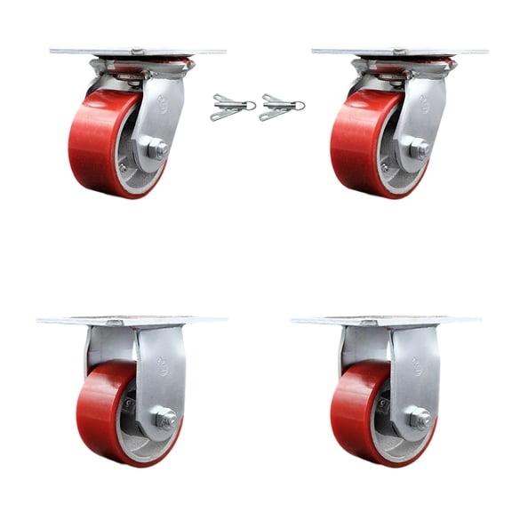4 Inch Poly on Cast Iron Caster Set with Ball Bearing 2 Swivel Lock 2 Rigid SCC