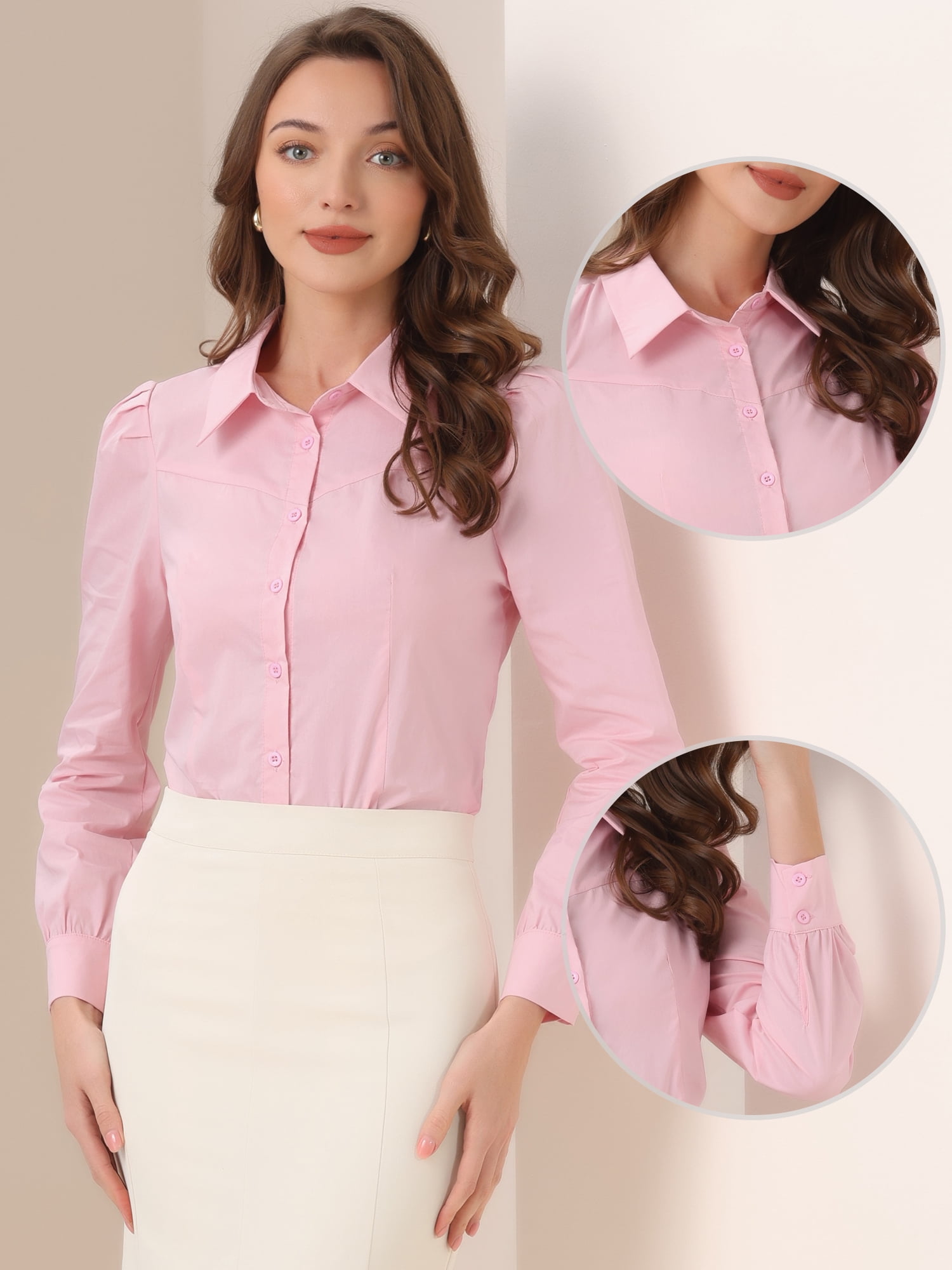 DARING DIVA Leotard Shirt Collared Button Down Long Sleeves Bodysuit XS Pink