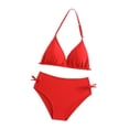 thumbnail image 5 of FYDUU 4th of July Girls Swimsuit Bikini Sets Solid Color Two Piece Halter Bikini Swimwear For Kids Summer Beach Outfit Girls Bathing Suit Swim Set 9-10 Years, 5 of 6
