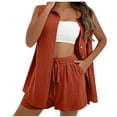 thumbnail image 2 of Short Sets for Women Sleeveless Button Down Collared Shirt and Shorts 2 Piece Matching Set Womens Lounge Set, 2 of 3