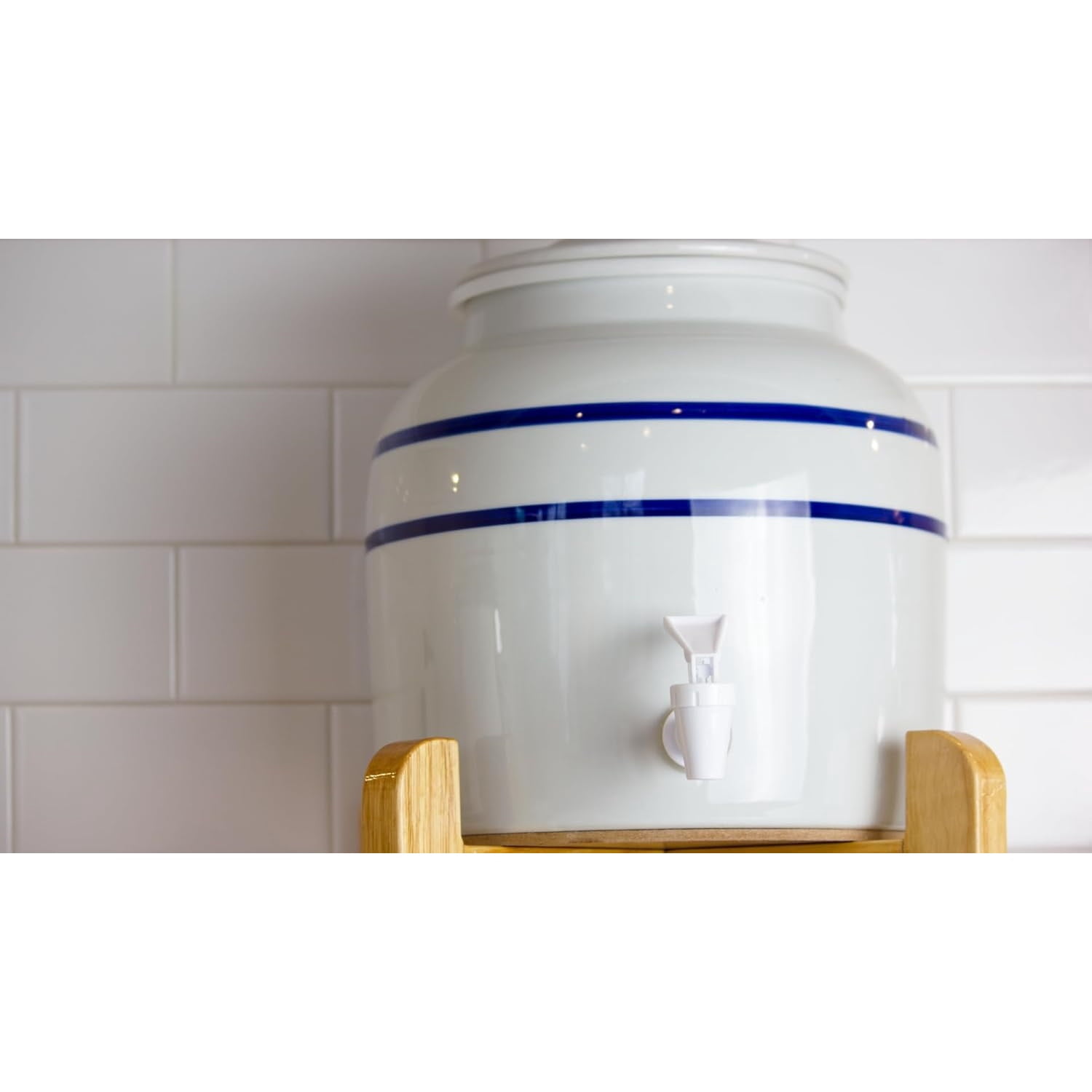 Porcelain Water Dispenser, Classic Blue Stripe