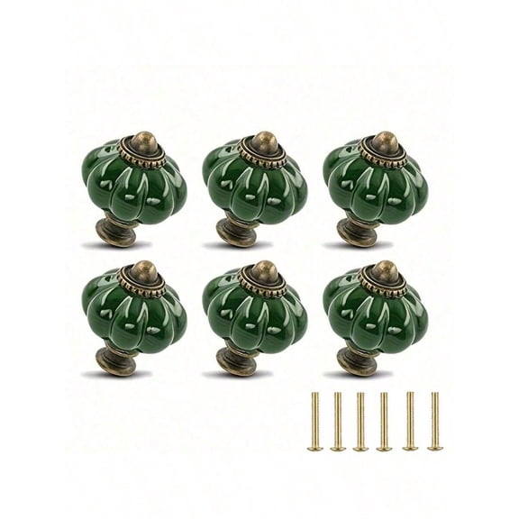 6pcs Vintage Dark Green Ceramic Cabinet Knobs 1 Set Dresser Knobs Drawer Pulls And Handles With Mounting Screws
