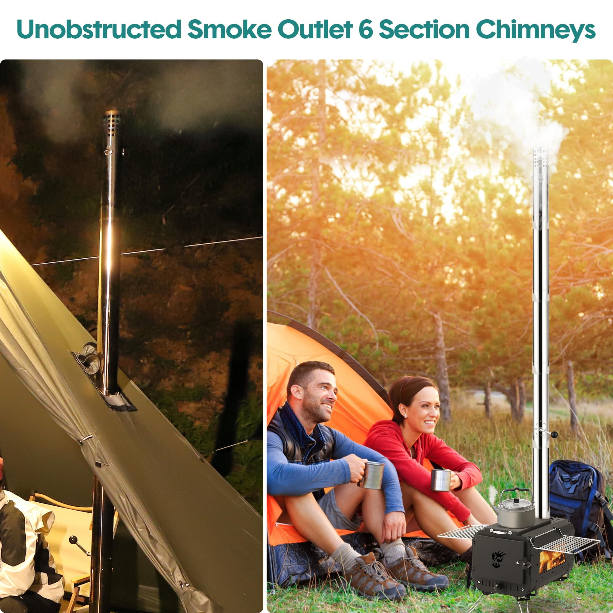 Towallmark Camping Stove – Cast Iron Wood Burning Tent Heater with Chimney Pipes for Outdoor Cooking & Heating