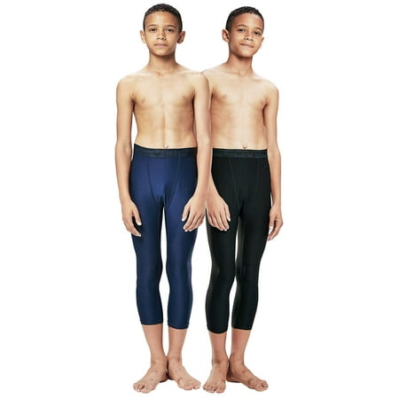 

DEVOPS Boys 2-Pack 3/4 Compression Tights Sport Leggings Pants (X-Large Black/Navy)