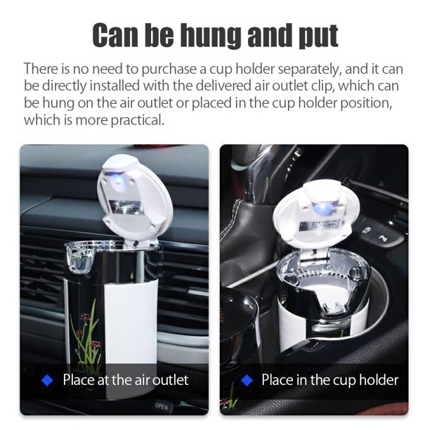 Cenicero portátil de viaje para automóvil, cenicero para automóvil con tapas y luz LED, cenicero de escritorio para fumar, portavasos cilíndrico para automóvil, vehículo, oficina, hogar